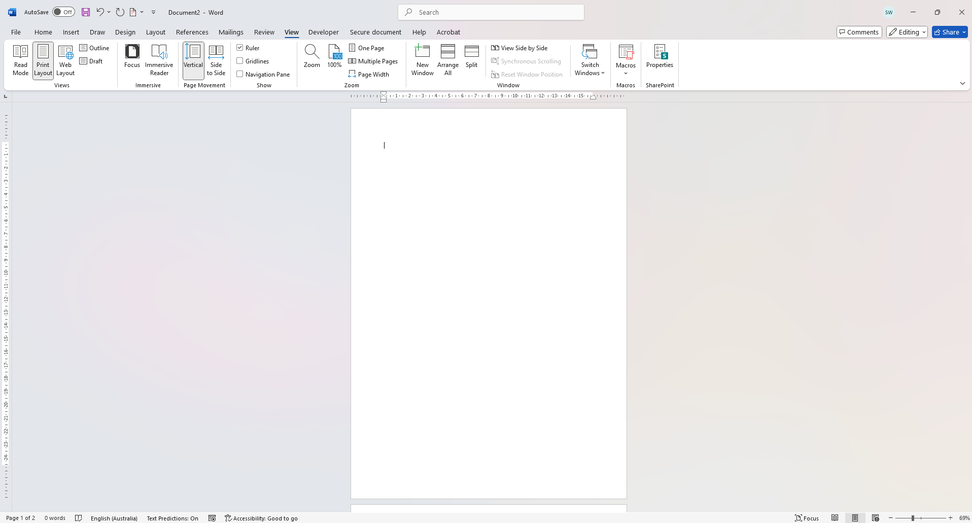 One page view in Word